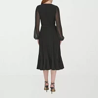 Marc New York Womens Long Sleeve Midi Fit + Flare Dress