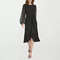 Marc New York Womens Long Sleeve Midi Fit + Flare Dress