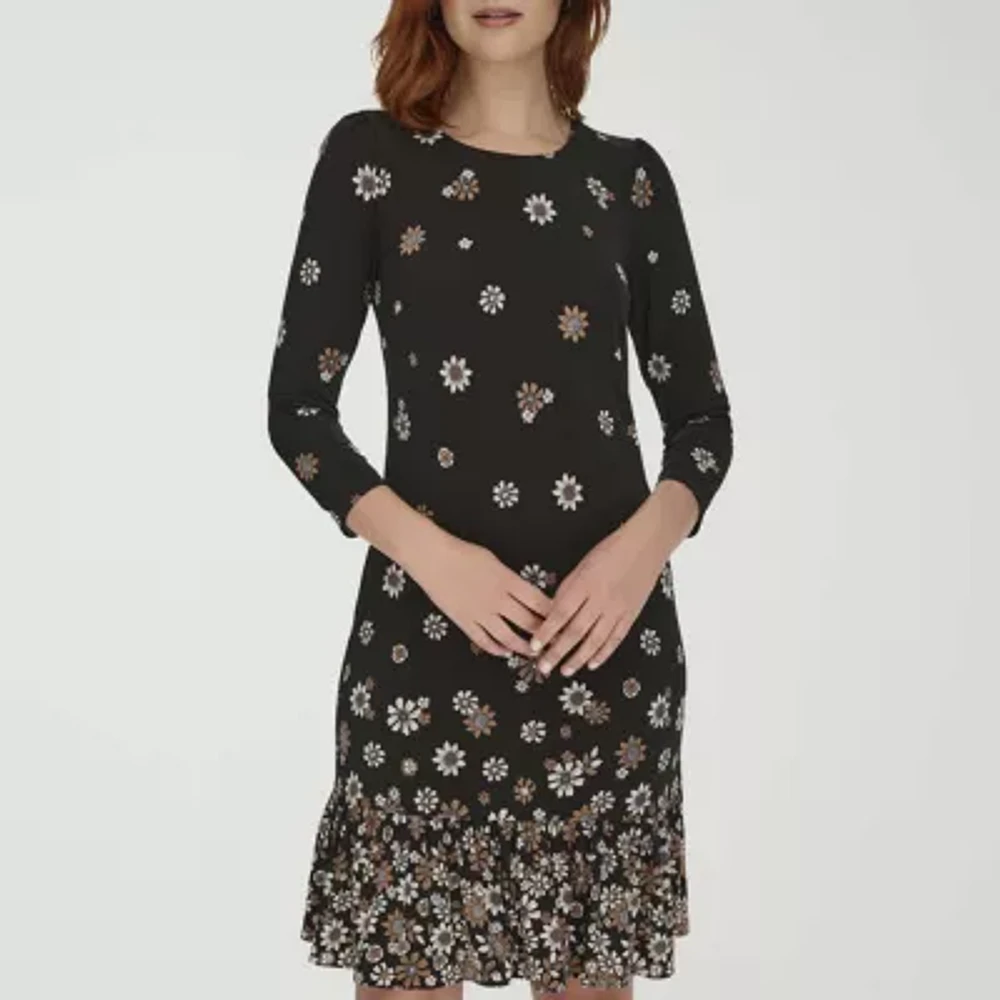 Marc New York Womens 3/4 Sleeve Floral Shift Dress