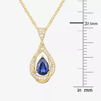 Womens Lab Created Blue Sapphire 14K Gold Over Silver Pear Pendant Necklace