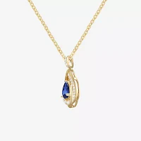 Womens Lab Created Blue Sapphire 14K Gold Over Silver Pear Pendant Necklace