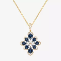 Womens Lab Created Blue Sapphire 14K Gold Over Silver Flower Pendant Necklace