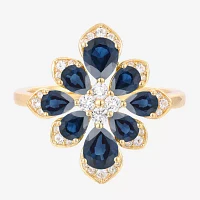 Womens Lab Created Blue Sapphire 14K Gold Over Silver Flower Cocktail Ring