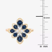 Womens Lab Created Blue Sapphire 14K Gold Over Silver Flower Cocktail Ring