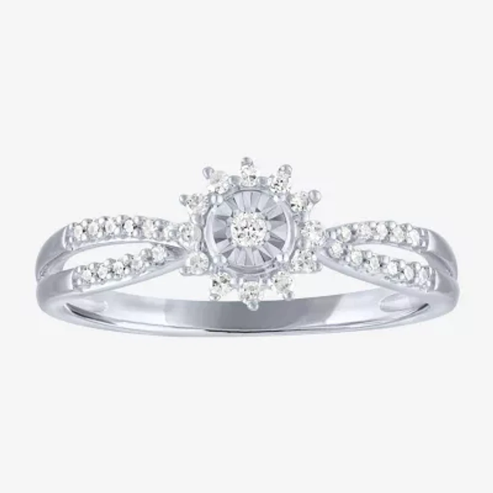 (G-H/ I1-I2) Womens 1/6 CT. T.W. Lab Grown White Diamond 10K Gold Cluster Side Stone Cocktail Ring