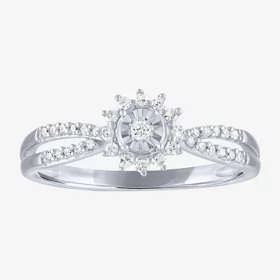 (G-H/ I1-I2) Womens 1/6 CT. T.W. Lab Grown White Diamond 10K Gold Cluster Side Stone Cocktail Ring