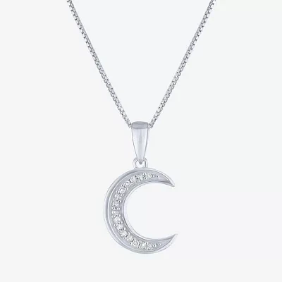 (G-H/I1-I2) Womens Diamond Accent Lab Grown White Diamond 10K Gold Moon Pendant Necklace