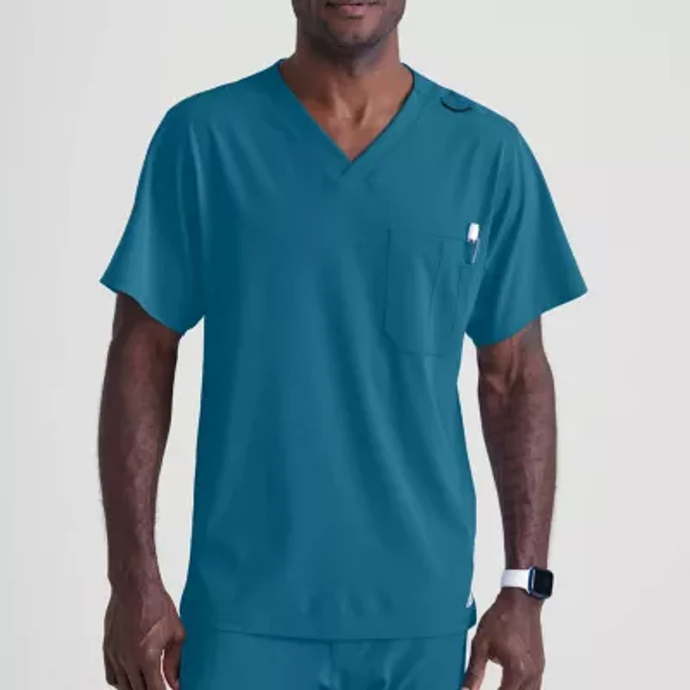 Skechers Sk0112 Structure 1-Pocket Mens Big and Tall V Neck Short Sleeve Tag Free Stretch Fabric Moisture Wicking Scrub Top