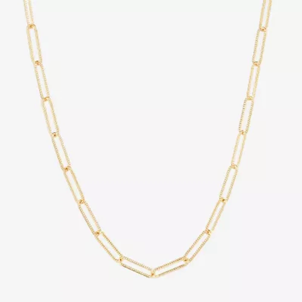 Silver Reflections Textured 14K Gold Over Brass 18- 24" Paperclip Chain Necklace