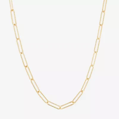 Silver Reflections Textured 14K Gold Over Brass 18- 24" Paperclip Chain Necklace
