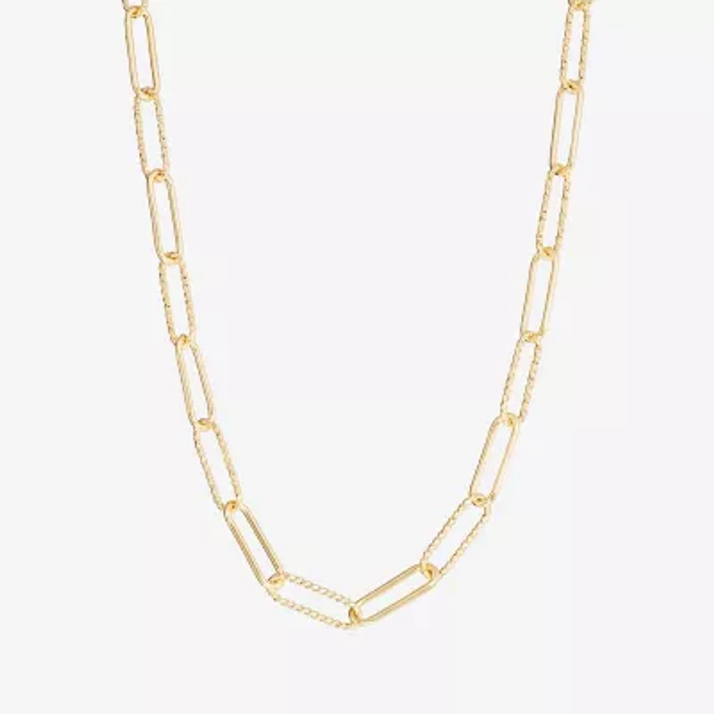 Silver Reflections Textured 14K Gold Over Brass 16 Inch Paperclip Chain Necklace