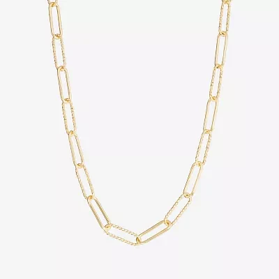 Silver Reflections Textured 14K Gold Over Brass 16 Inch Paperclip Chain Necklace