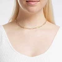 Silver Reflections Textured 14K Gold Over Brass 16 Inch Paperclip Chain Necklace