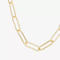 Silver Reflections Textured 14K Gold Over Brass 16 Inch Paperclip Chain Necklace