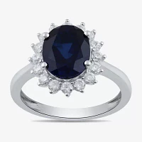 Womens 1/2 CT. T.W. Lab Created Blue Sapphire 10K White Gold Oval Halo Cocktail Ring