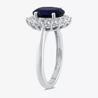 Womens 1/2 CT. T.W. Lab Created Blue Sapphire 10K White Gold Oval Halo Cocktail Ring