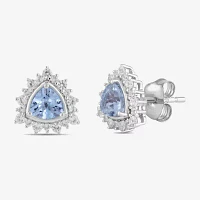 Genuine Blue Aquamarine Sterling Silver 10.7mm Triangle Stud Earrings