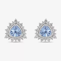 Genuine Blue Aquamarine Sterling Silver 10.7mm Triangle Stud Earrings