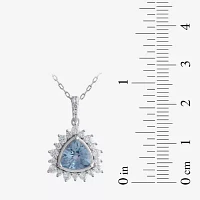 Womens Genuine Blue Aquamarine Sterling Silver Triangle Pendant Necklace