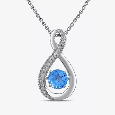 Womens Genuine Blue Topaz Sterling Silver Pendant Necklace