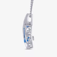 Womens Genuine Blue Topaz Sterling Silver Pendant Necklace