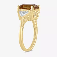 Womens Genuine Yellow Citrine 14K Gold Over Silver Side Stone Cocktail Ring