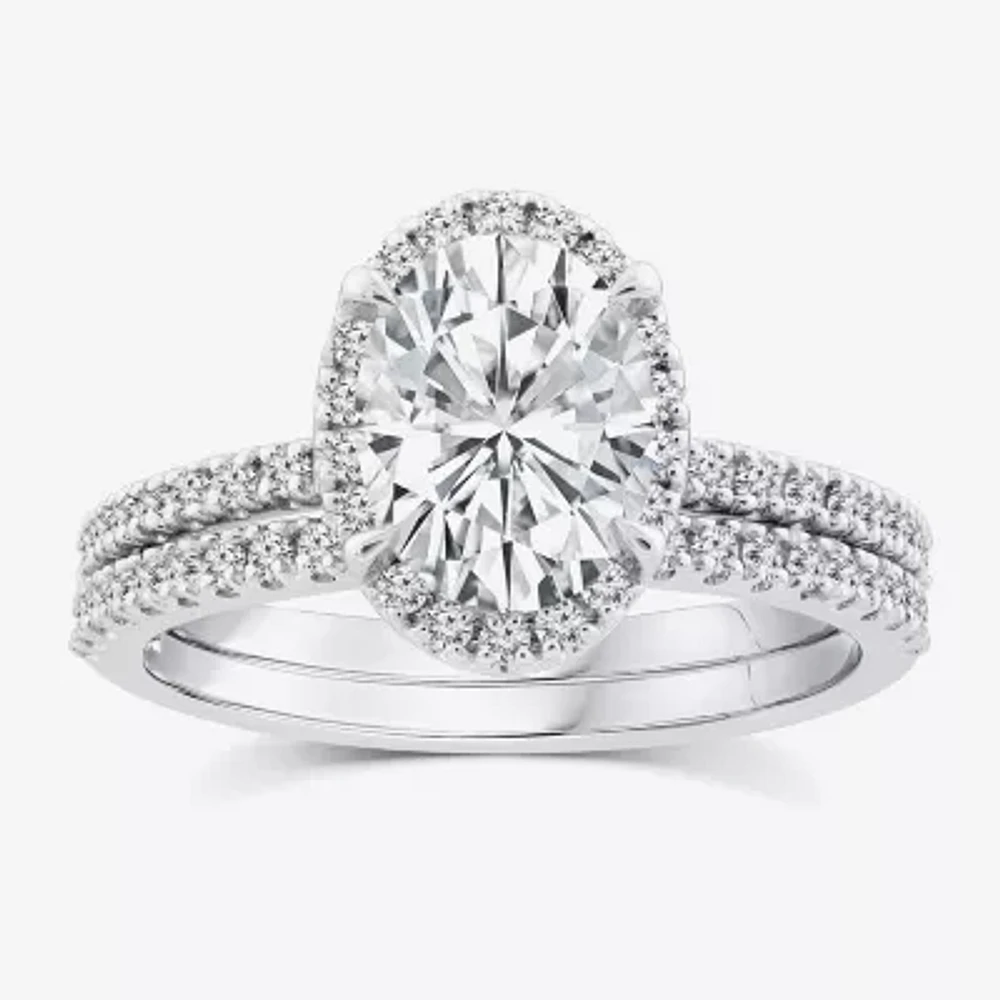 Signature By Modern Bride (I / I1) Womens 2 CT. T.W. Lab Grown White Diamond 10K or 14K Gold Oval Side Stone Bridal Set