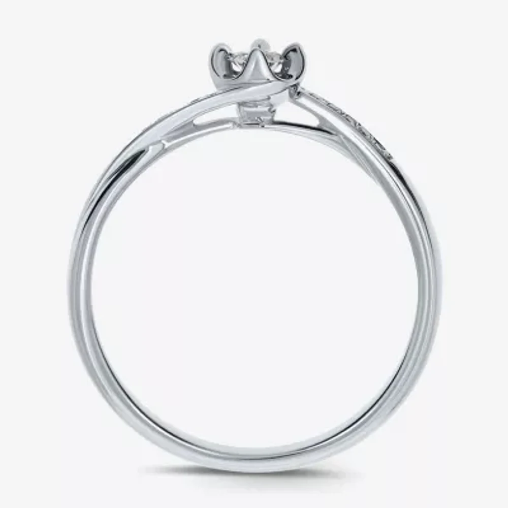 Promise My Love Womens 1/6 CT. T.W. Natural White Diamond Sterling Silver Round Side Stone Ring