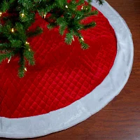 Northlight Red And White Quilted Faux Fur Trim Indoor Tree Skirt