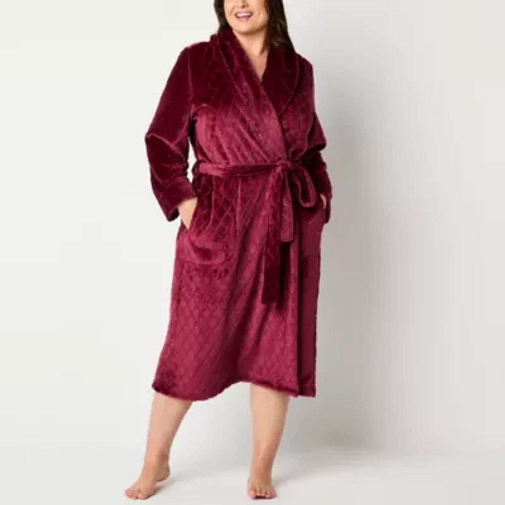 Liz Claiborne Womens Plus Fleece Long Sleeve Length Robe