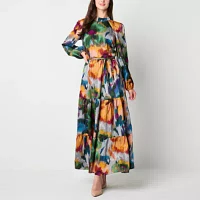 Melonie T Womens Long Sleeve Floral Maxi Dress