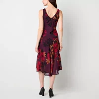 Robbie Bee Womens Sleeveless Floral Midi Fit + Flare Dress