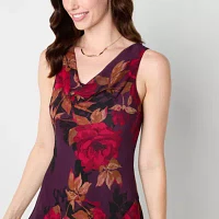 Robbie Bee Womens Sleeveless Floral Midi Fit + Flare Dress