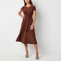 Perceptions Womens Short Sleeve Fit + Flare Dress