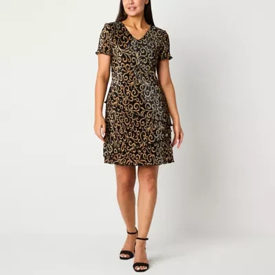 Connected Apparel Womens Short Sleeve Scroll Fit + Flare Dress