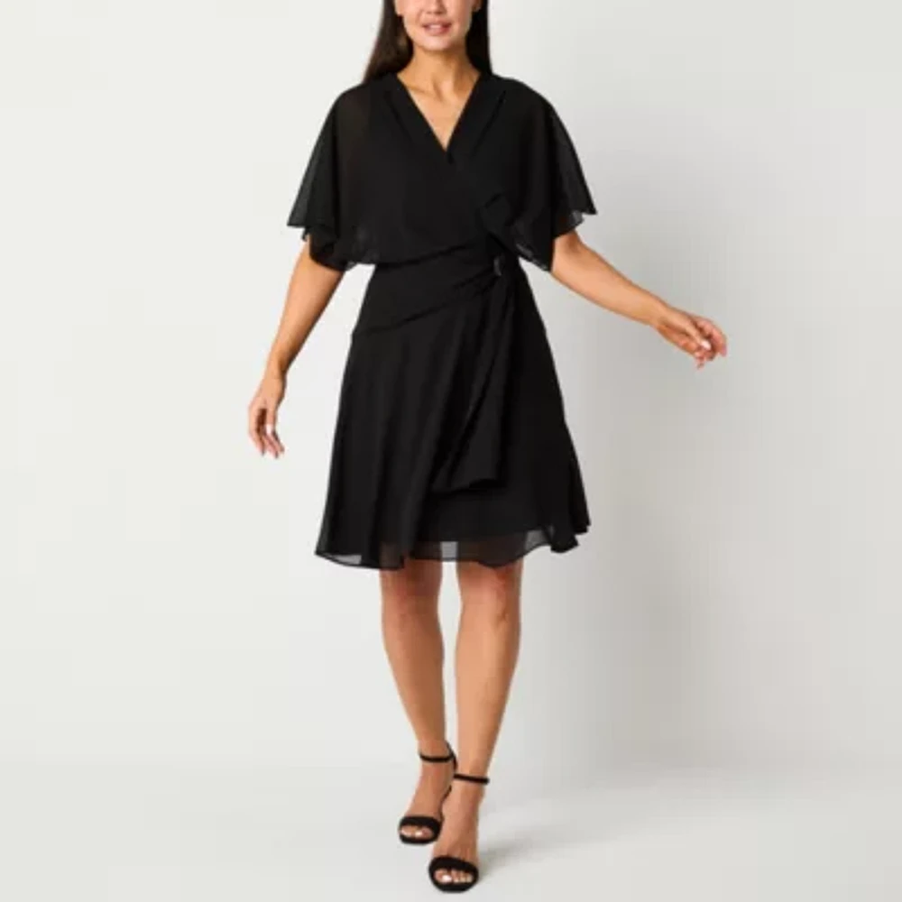 Studio 1 Womens Short Sleeve Midi Fit + Flare Dress