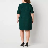 Connected Apparel Womens Short Sleeve Sheath Dress Plus