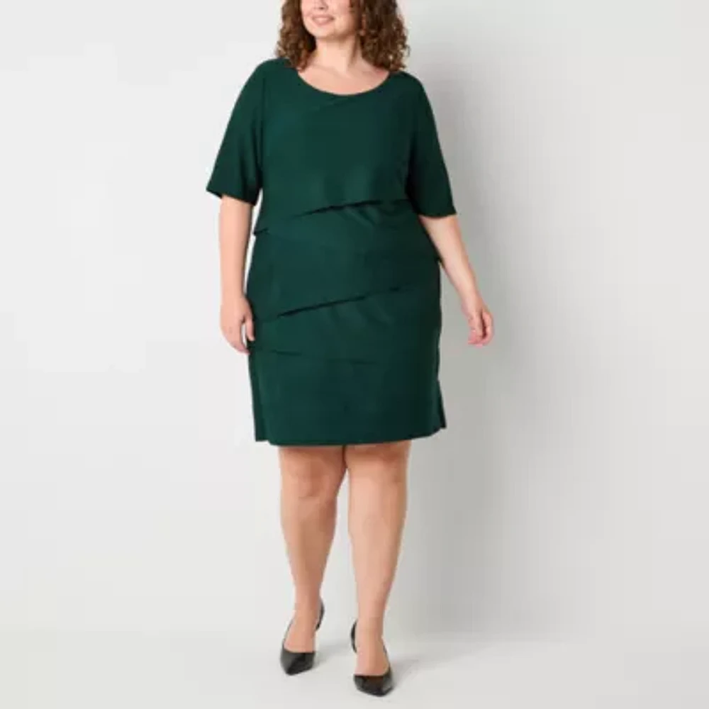 Connected Apparel Womens Short Sleeve Sheath Dress Plus