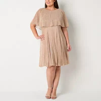 Danny & Nicole Womens Short Sleeve Fit + Flare Dress Plus