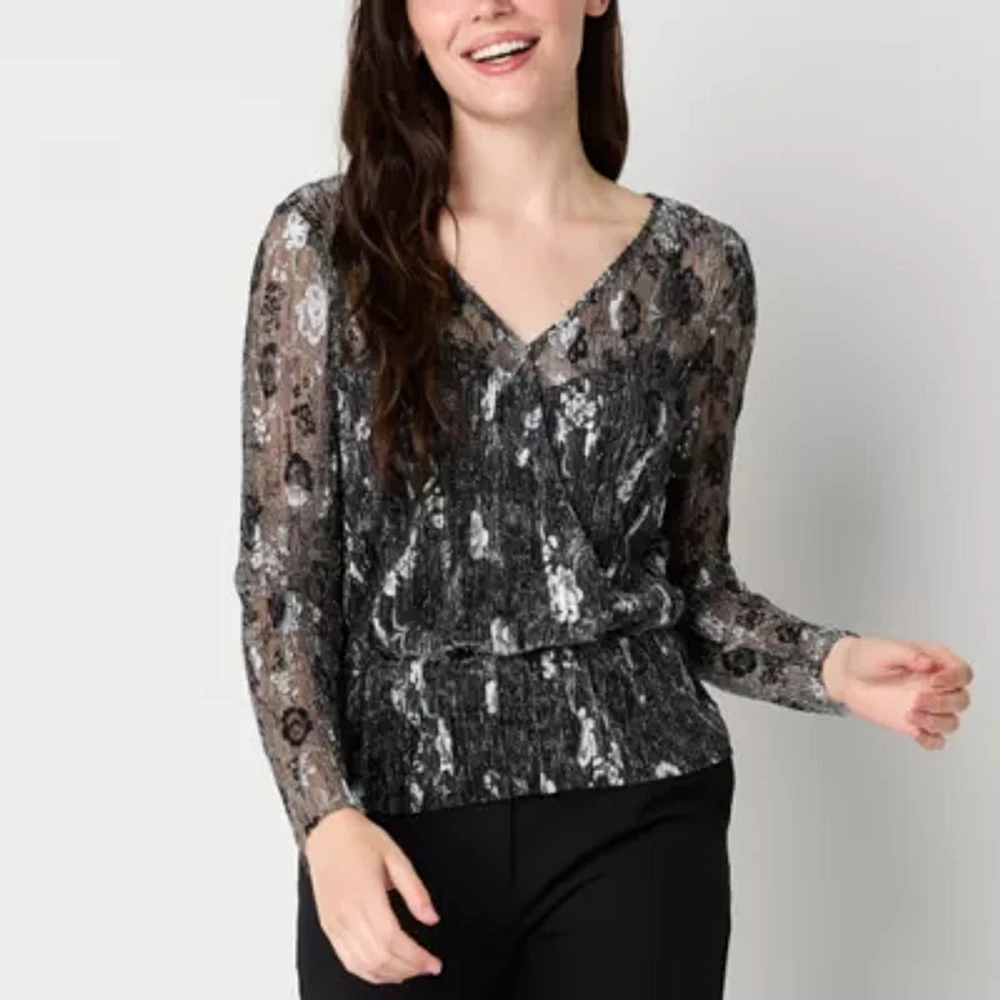 Brannan Womens V Neck Long Sleeve Blouse