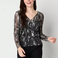 Brannan Womens V Neck Long Sleeve Blouse