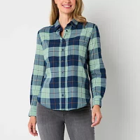 St. John's Bay Womens Long Sleeve Regular Fit Button-Down Shirt