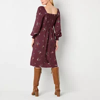 a.n.a Womens Long Sleeve Floral Midi A-Line Dress