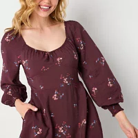 a.n.a Womens Long Sleeve Floral Midi A-Line Dress