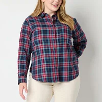 St. John's Bay Plus Womens Long Sleeve Relaxed Fit Button-Down Shirt
