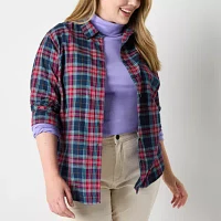 St. John's Bay Plus Womens Long Sleeve Relaxed Fit Button-Down Shirt