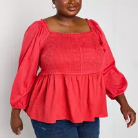 St. John's Bay Plus Womens Square Neck Long Sleeve Blouse