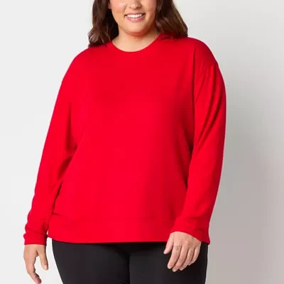 Xersion Womens Soft French Terry Crew Neck Long Sleeve Sweatshirt Plus