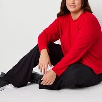 Xersion Womens Soft French Terry Crew Neck Long Sleeve Sweatshirt Plus