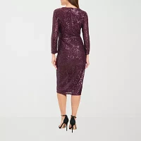 Clover And Sloane Womens Long Sleeve Sequin Sheath Dress